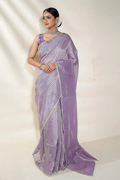 Purple Banarasi Organza Saree - Shop Vastram