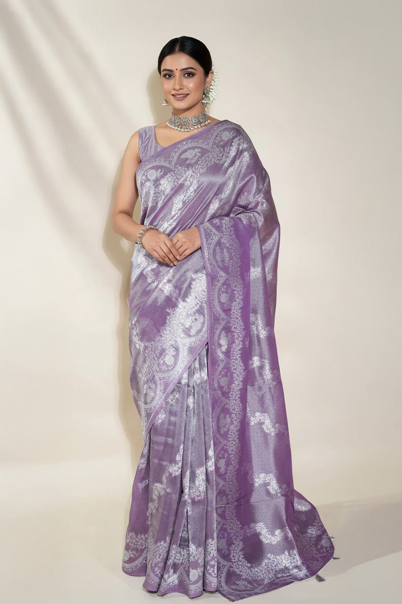 Purple Banarasi Tissue Saree - Shop Vastram