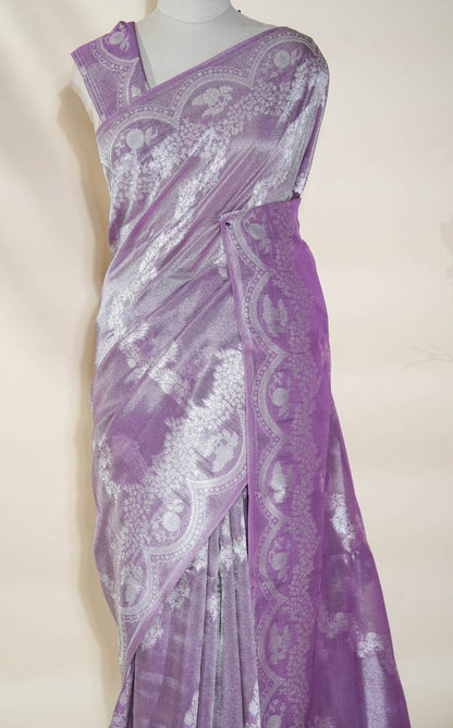 Purple Banarasi Tissue Saree - Shop Vastram