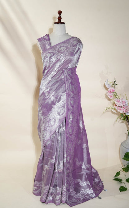 Purple Banarasi Tissue Saree - Shop Vastram
