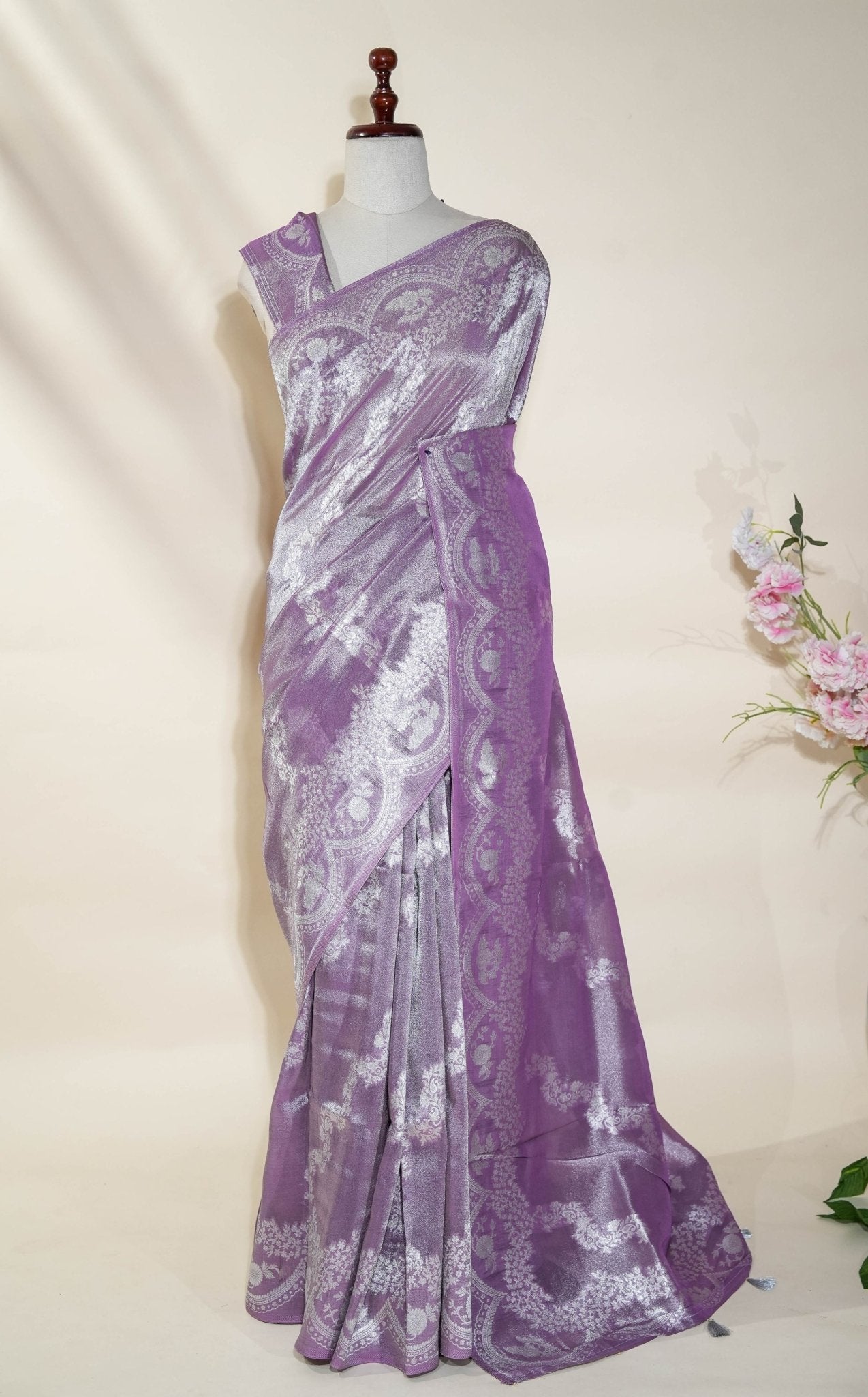 Purple Banarasi Tissue Saree - Shop Vastram