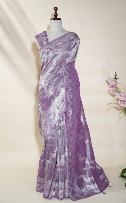 Purple Banarasi Tissue Saree - Shop Vastram