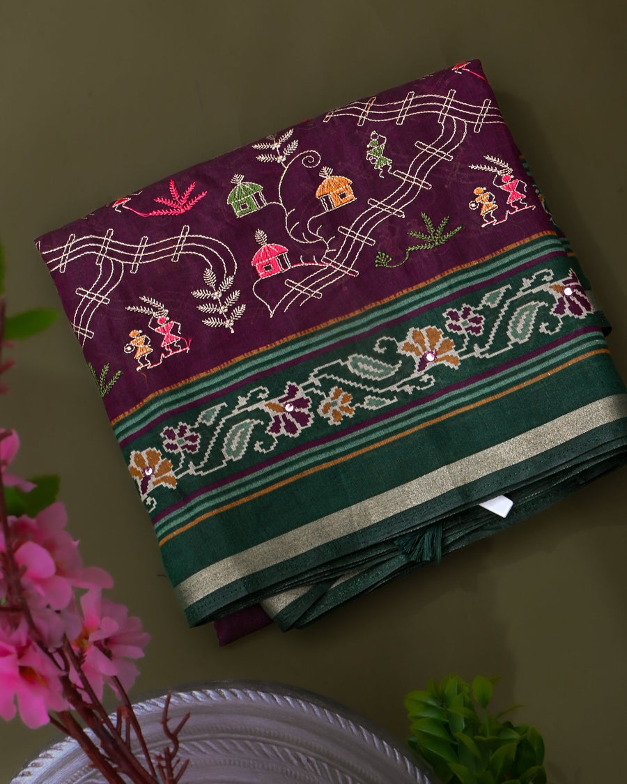 Purple Chanderi Embroidery Saree - Shop Vastram