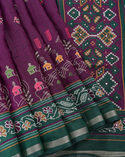 Purple Chanderi Embroidery Saree - Shop Vastram
