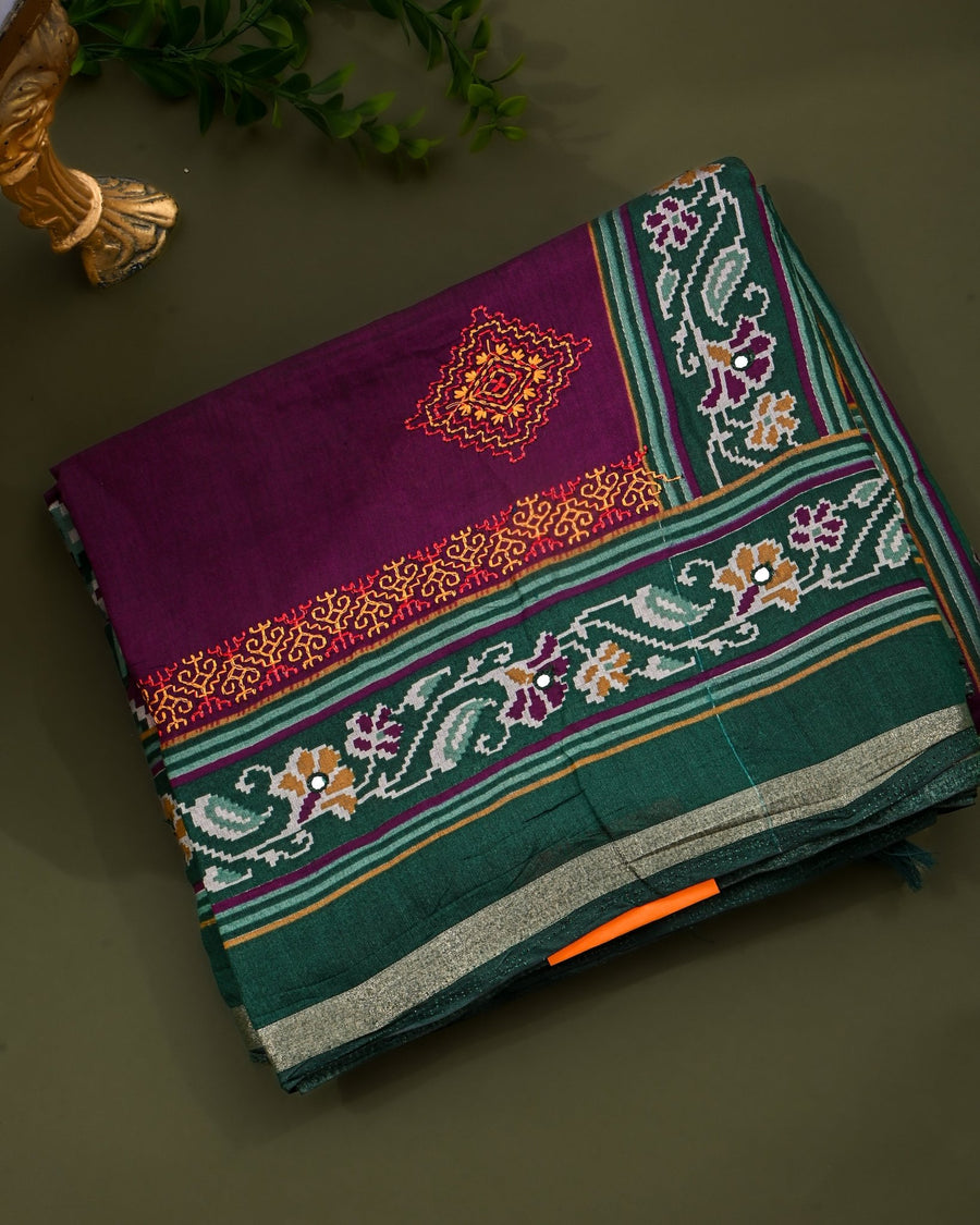 Purple Chanderi Embroidery Saree - Shop Vastram