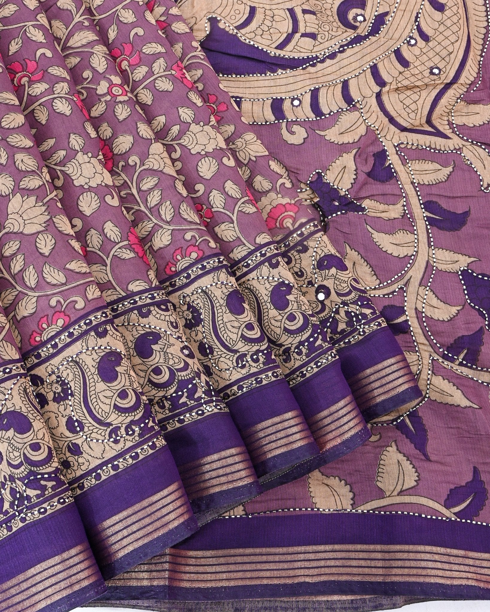 Purple Chanderi Printed Saree - Shop Vastram
