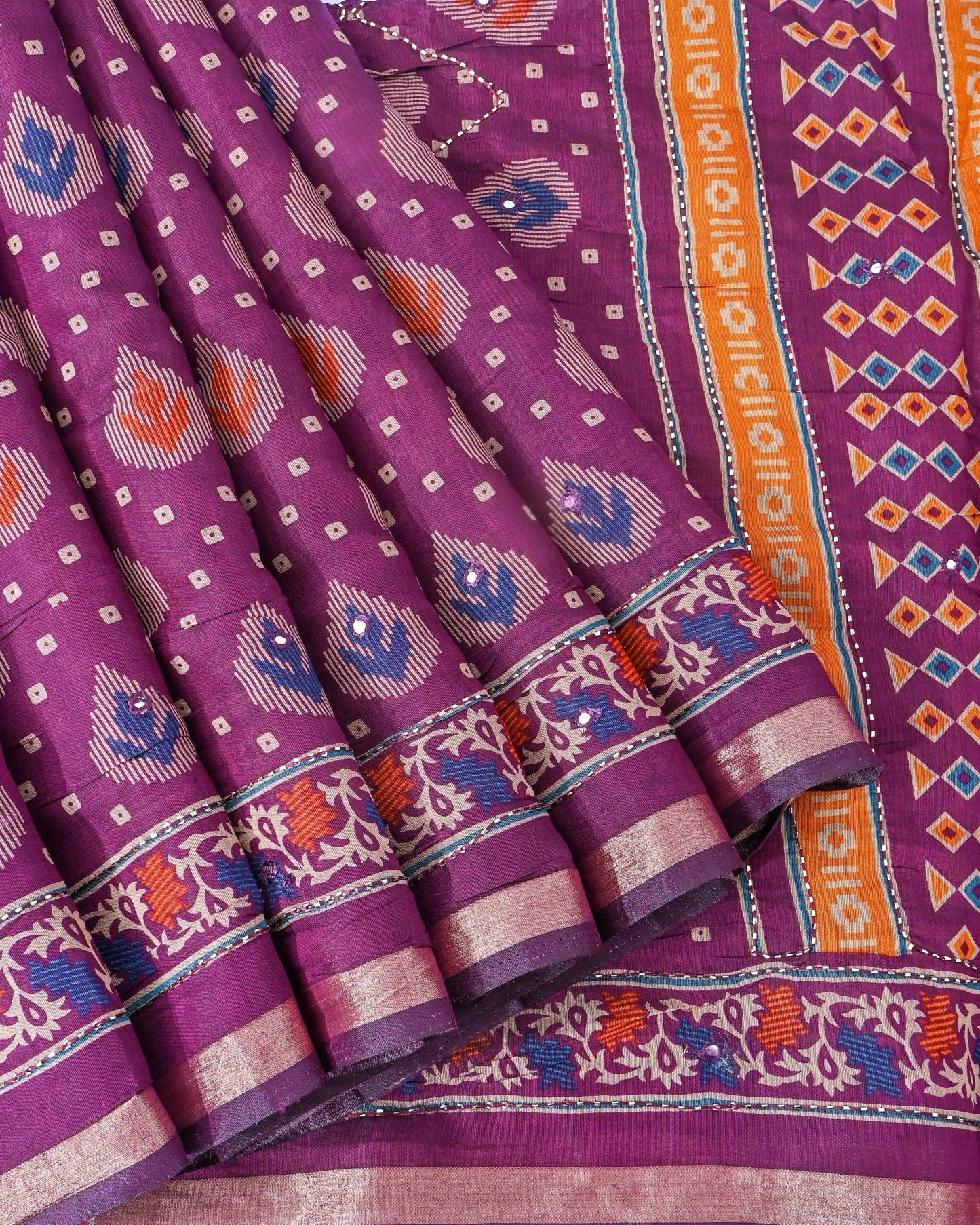 Purple Chanderi Printed Saree - Shop Vastram