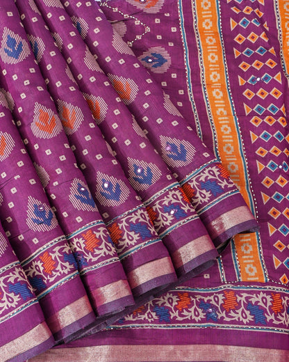 Purple Chanderi Printed Saree - Shop Vastram