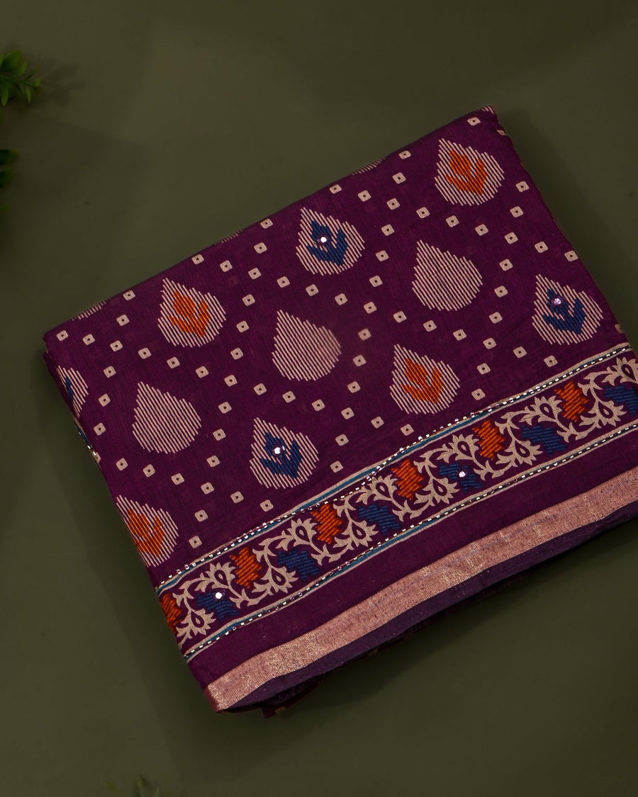 Purple Chanderi Printed Saree - Shop Vastram