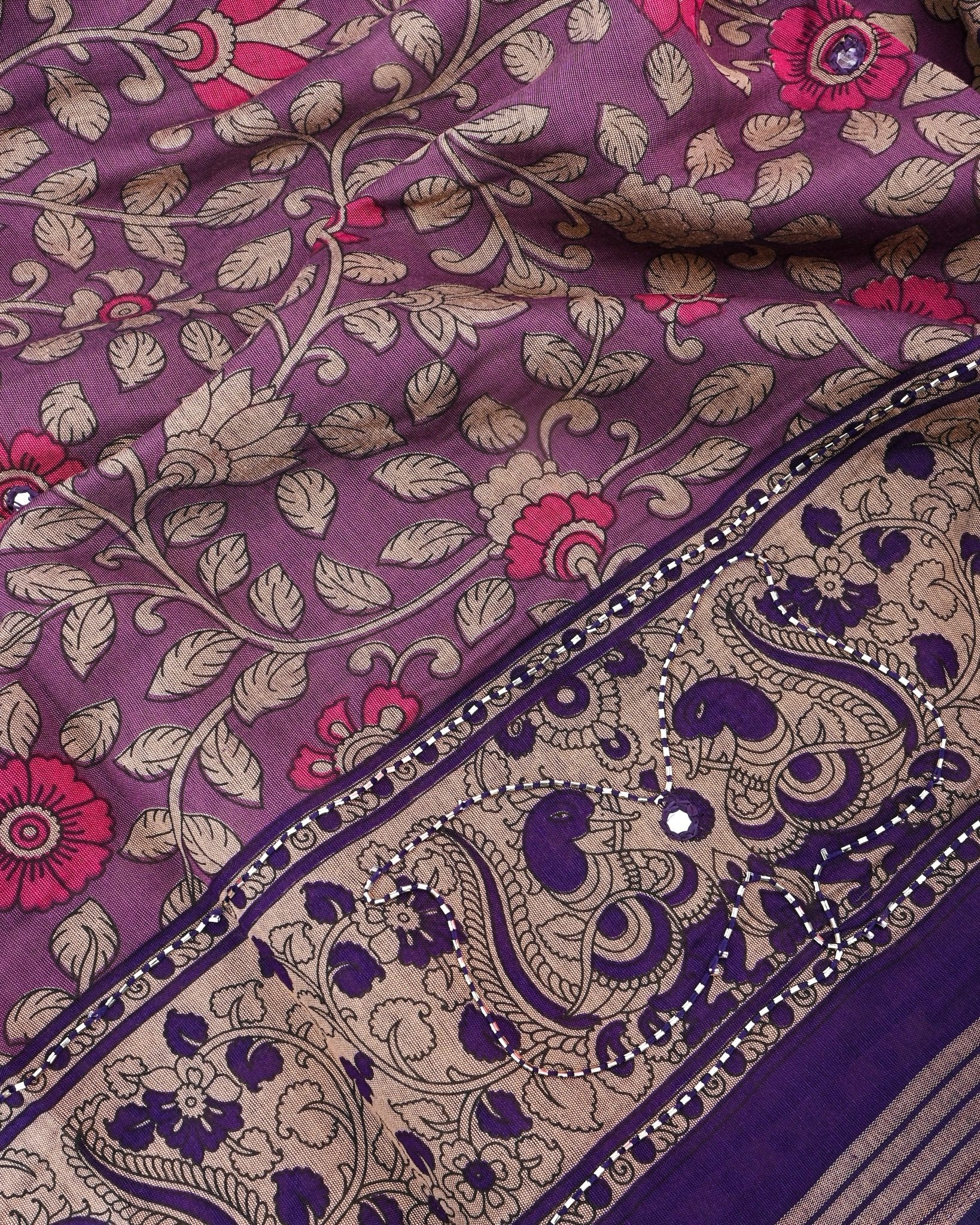 Purple Chanderi Printed Saree - Shop Vastram