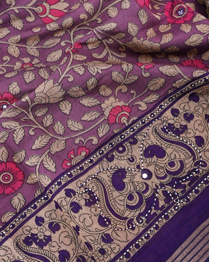 Purple Chanderi Printed Saree - Shop Vastram