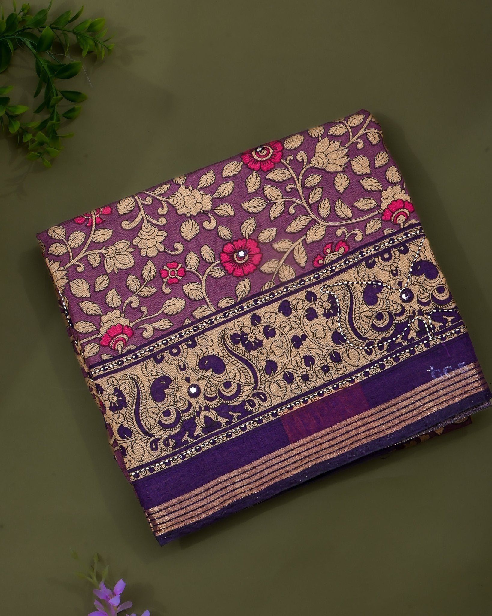 Purple Chanderi Printed Saree - Shop Vastram