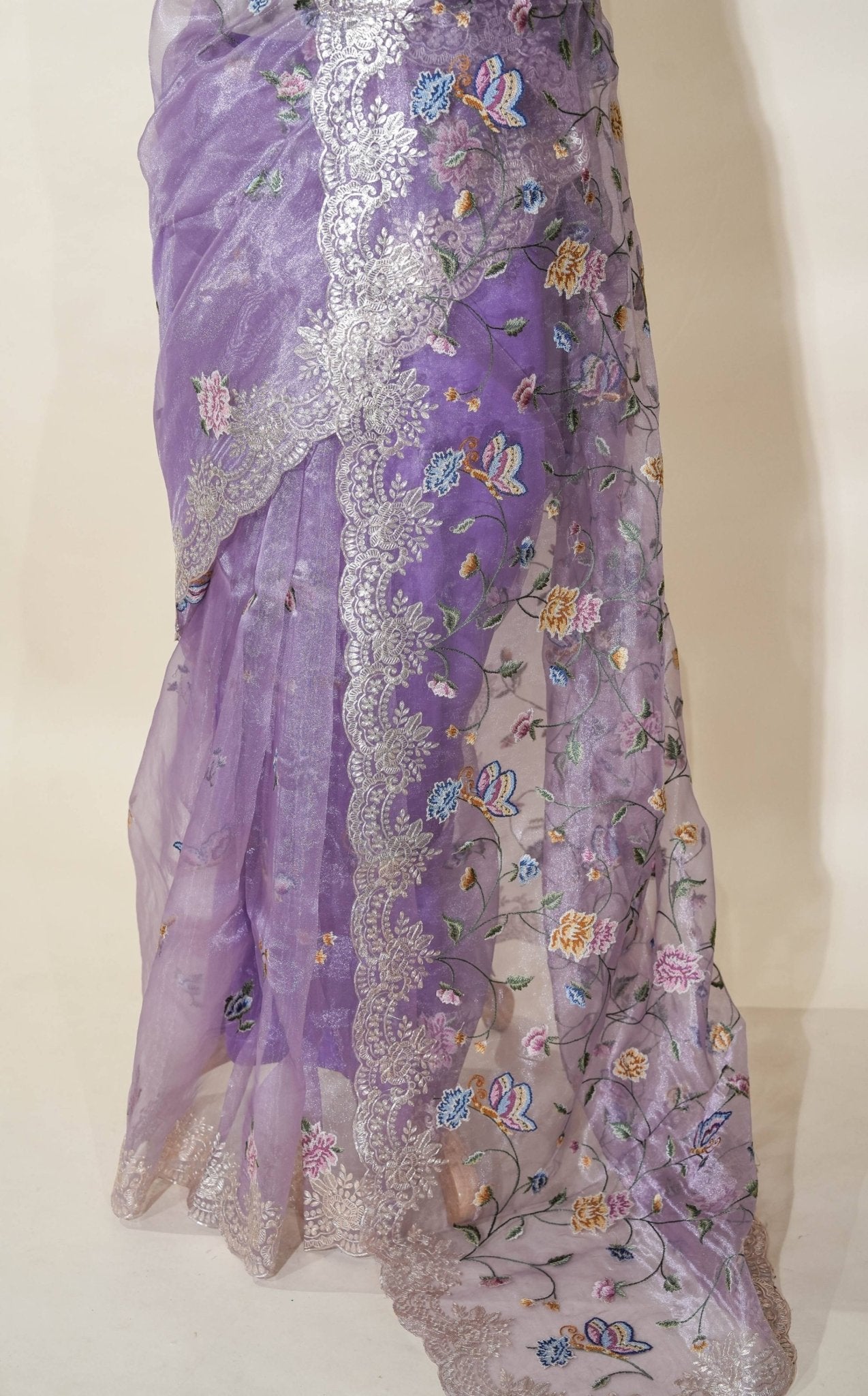 Purple Embroidery Tissue Saree - Shop Vastram