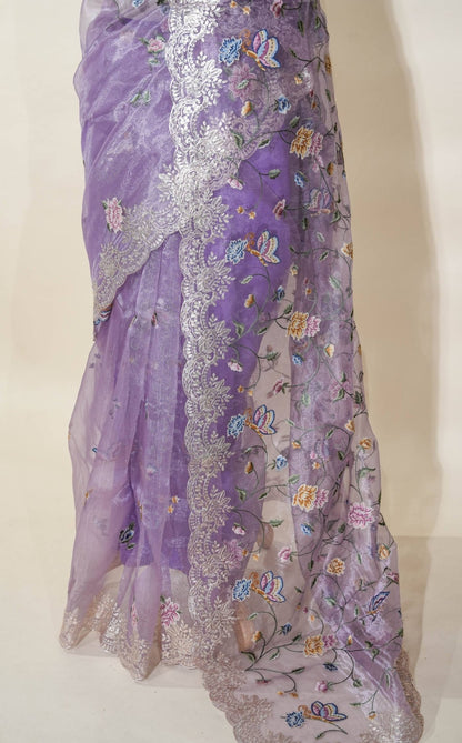 Purple Embroidery Tissue Saree - Shop Vastram