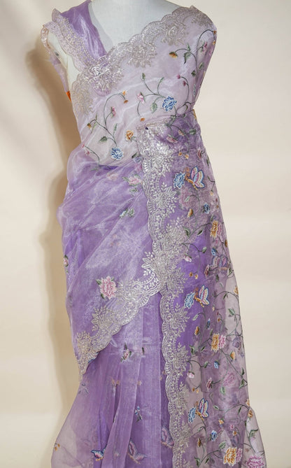 Purple Embroidery Tissue Saree - Shop Vastram