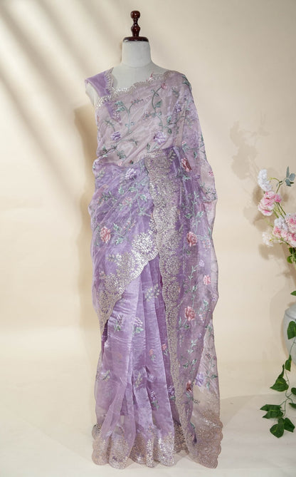 Purple Embroidery Tissue Saree - Shop Vastram
