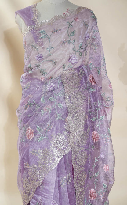 Purple Embroidery Tissue Saree - Shop Vastram