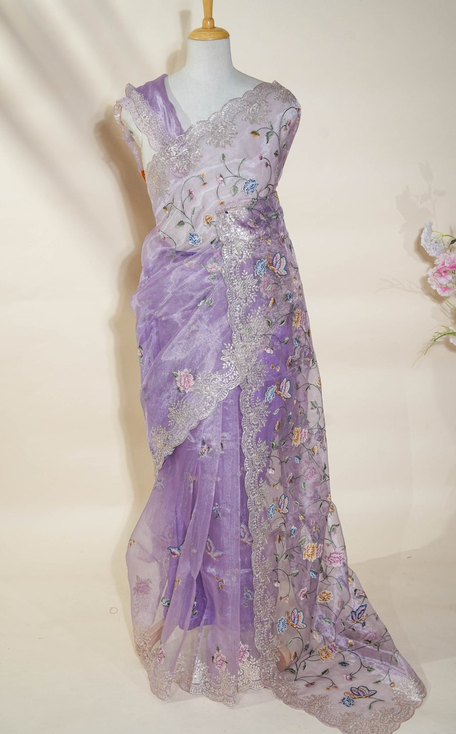 Purple Embroidery Tissue Saree - Shop Vastram