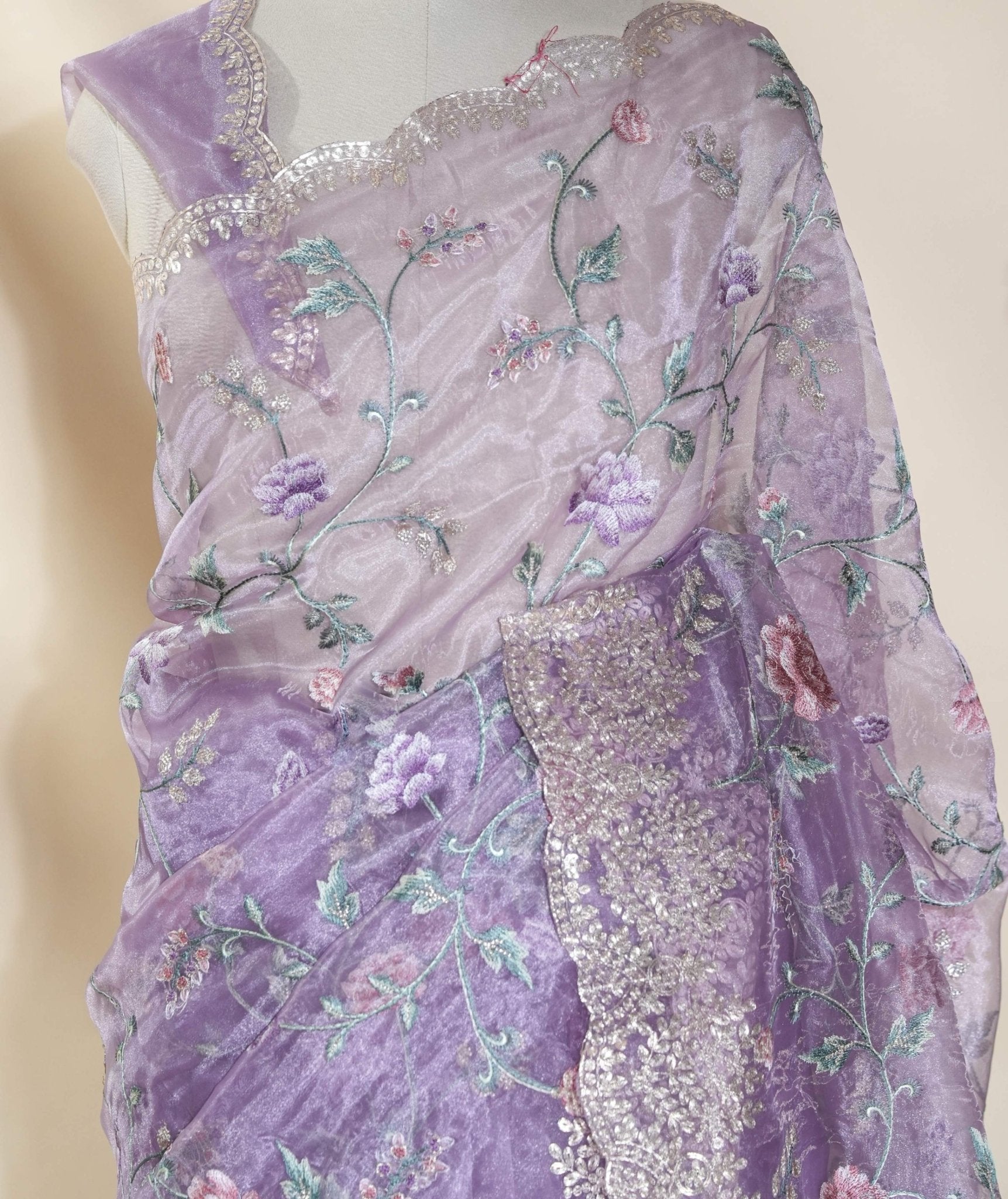 Purple Embroidery Tissue Saree - Shop Vastram