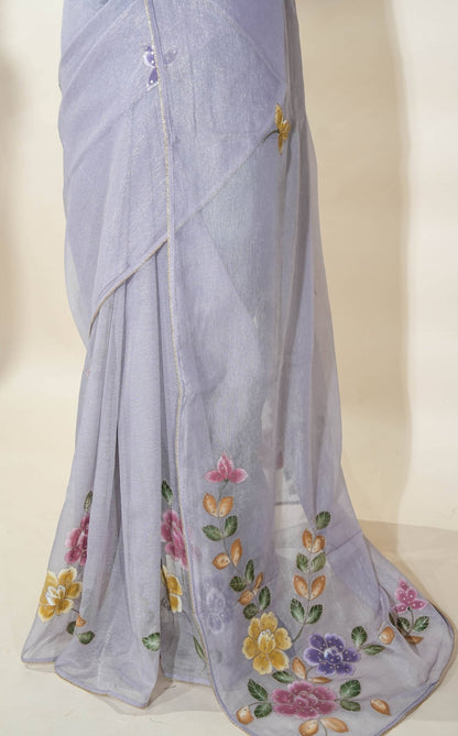 Purple Printed Embroidery Tissue Saree - Shop Vastram
