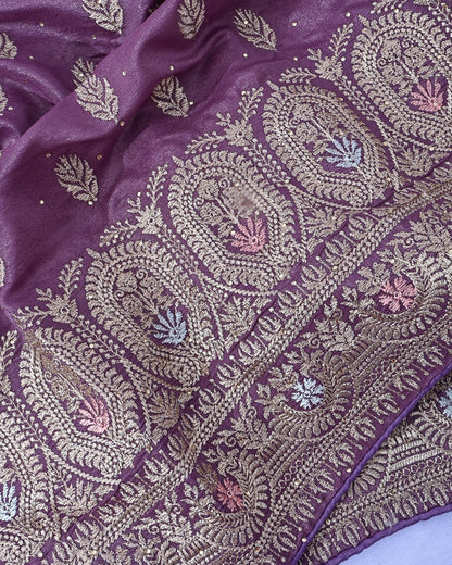 Purple Silk Embroidery Saree - Shop Vastram