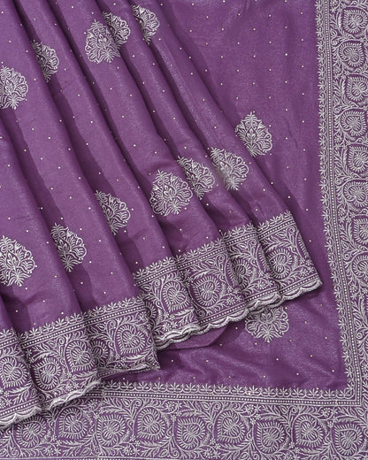 Purple Silk Embroidery Saree - Shop Vastram