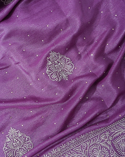 Purple Silk Embroidery Saree - Shop Vastram