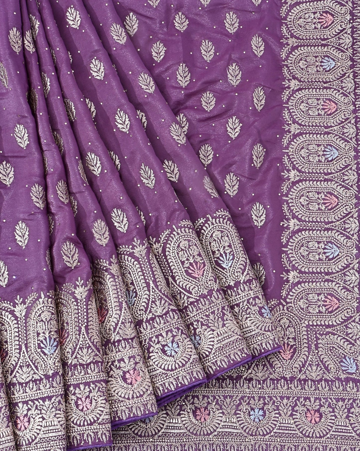 Purple Silk Embroidery Saree - Shop Vastram