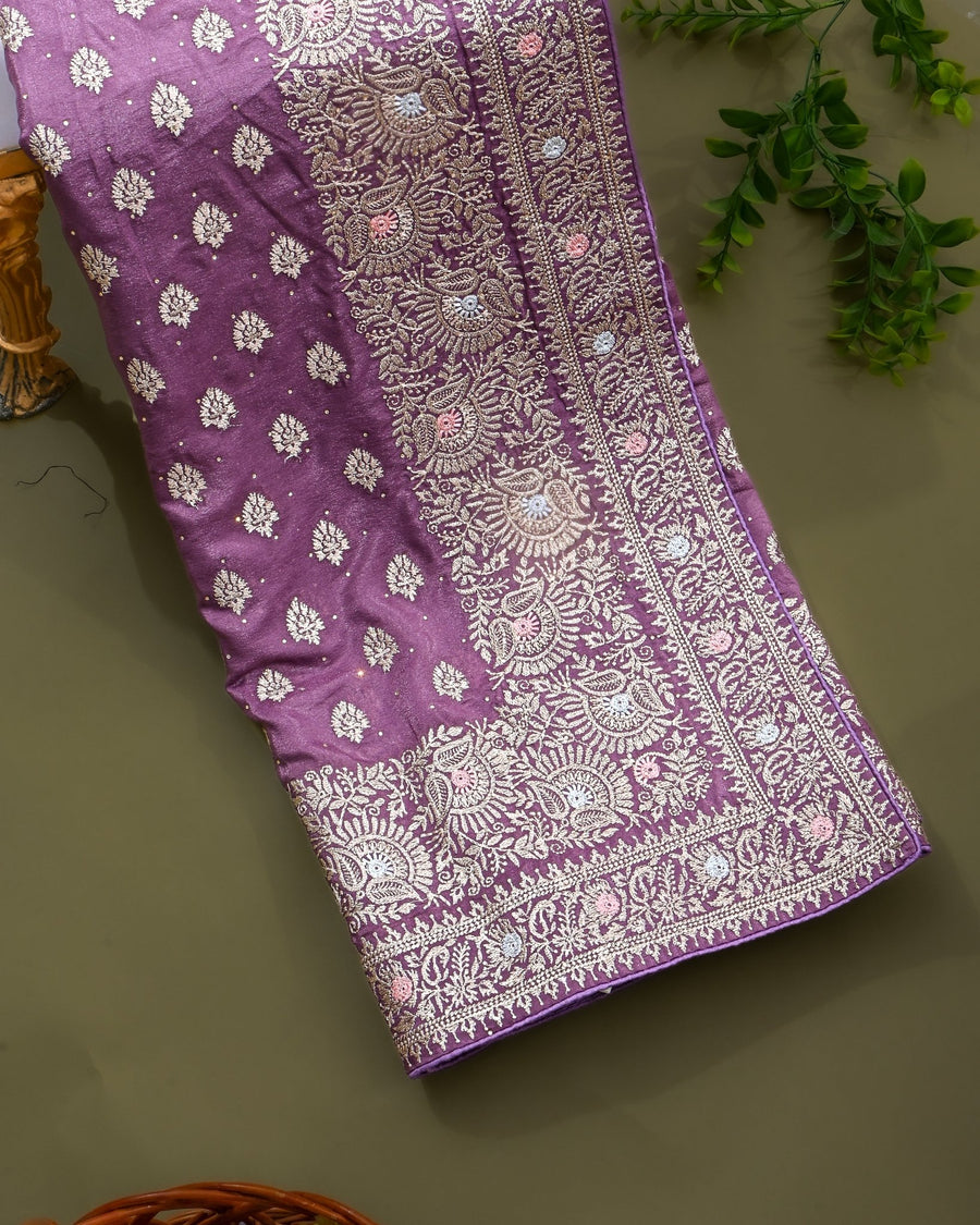 Purple Silk Embroidery Saree - Shop Vastram