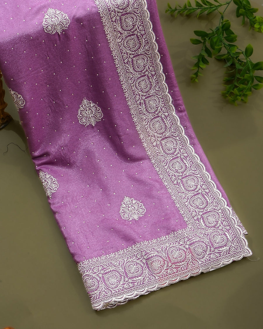Purple Silk Embroidery Saree - Shop Vastram