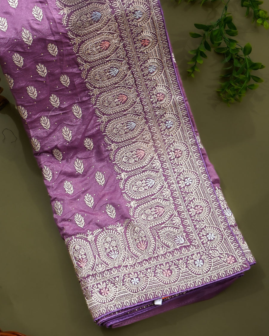 Purple Silk Embroidery Saree - Shop Vastram
