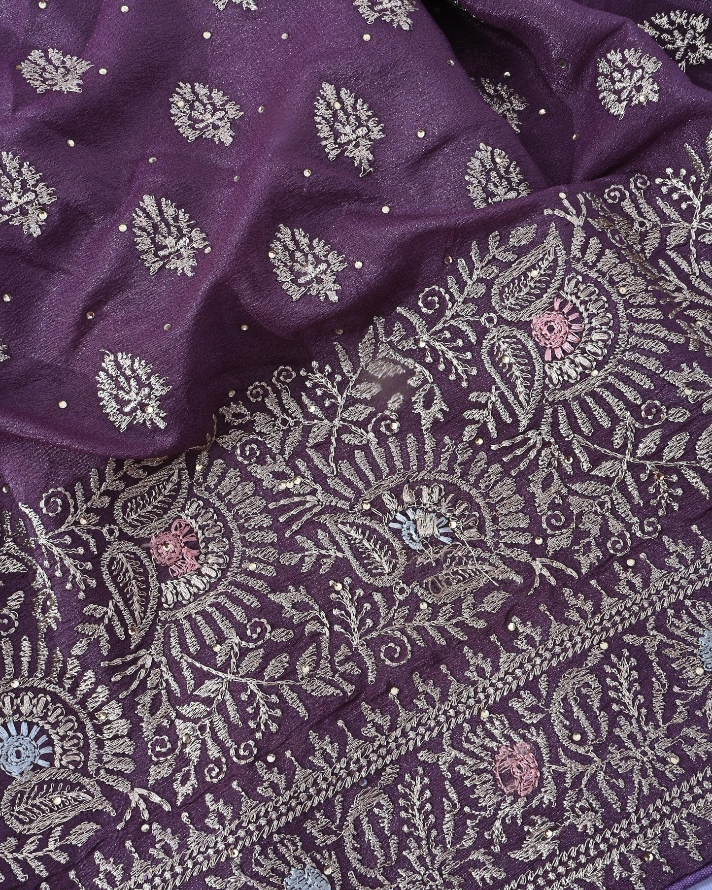 Purple Silk Embroidery Saree - Shop Vastram