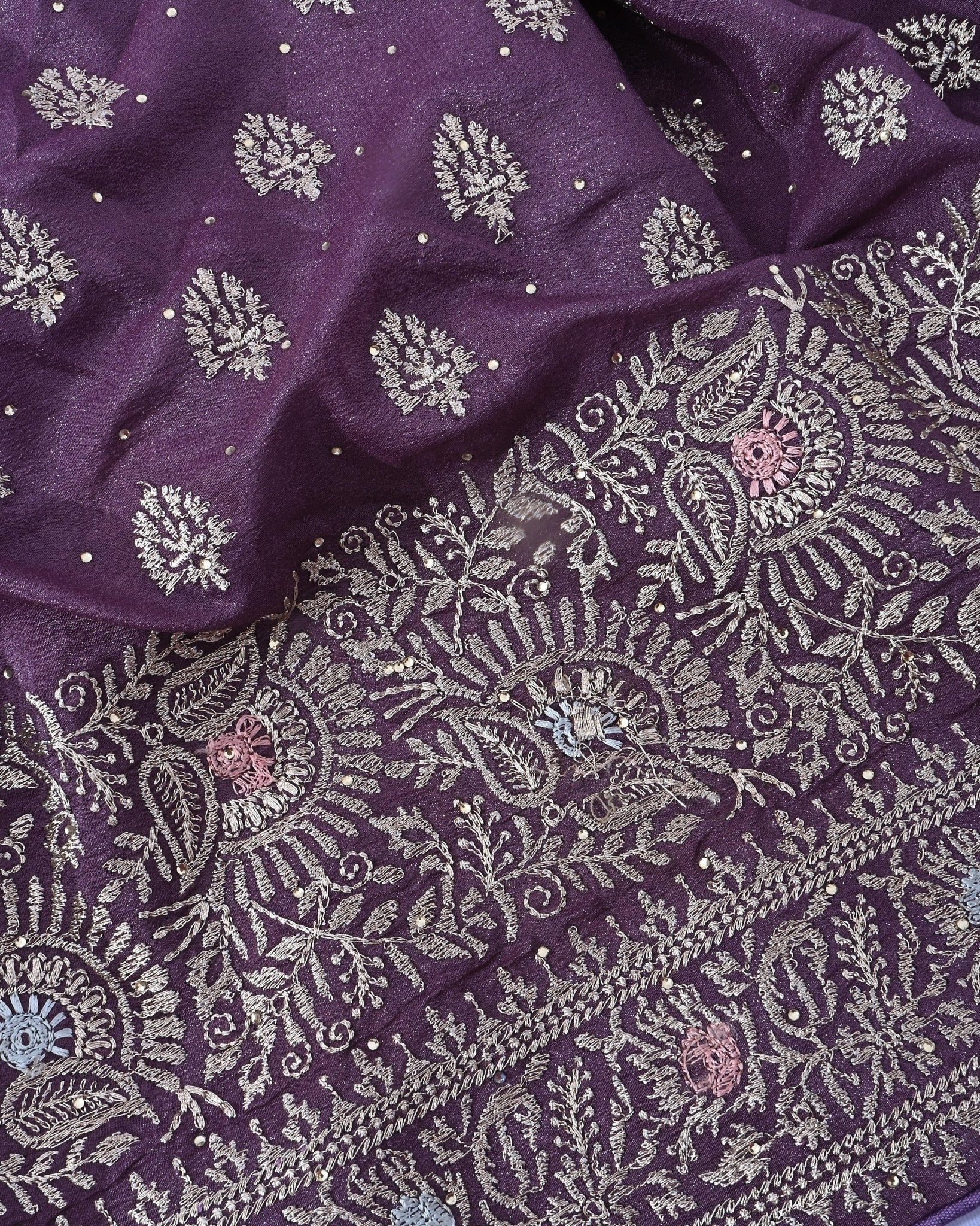 Purple Silk Embroidery Saree - Shop Vastram