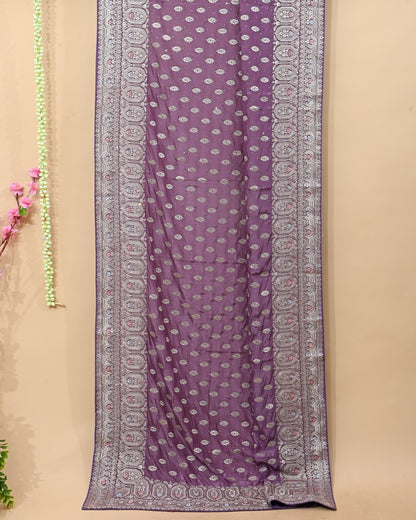 Purple Silk Embroidery Saree - Shop Vastram