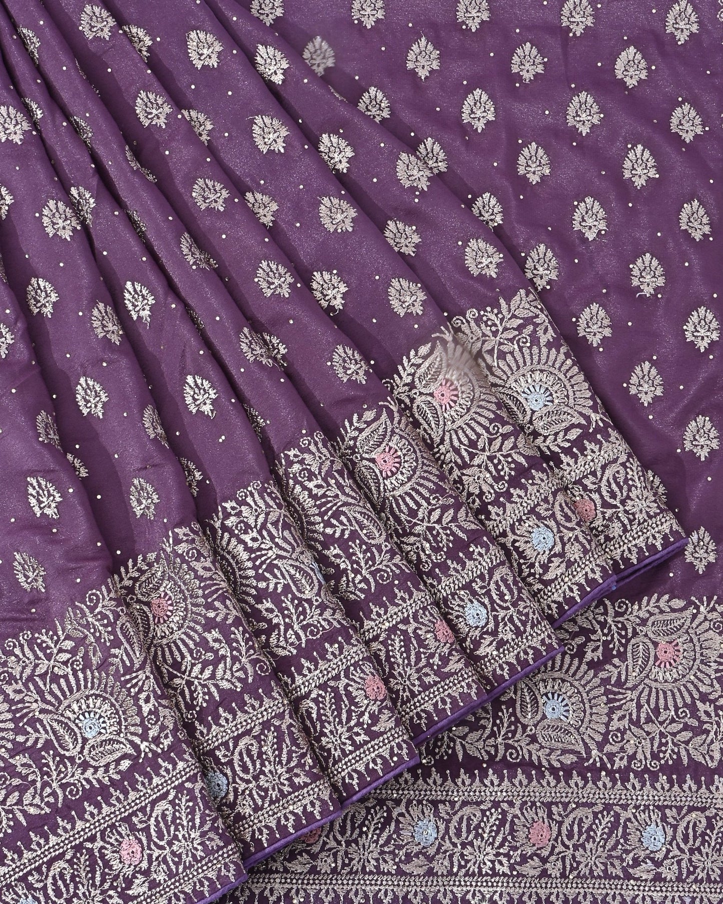Purple Silk Embroidery Saree - Shop Vastram