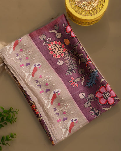 Purple Silk Printed Saree - Shop Vastram