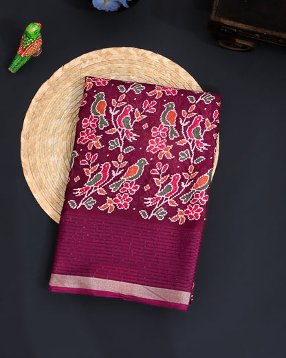 Purple Silk Printed Saree - Shop Vastram