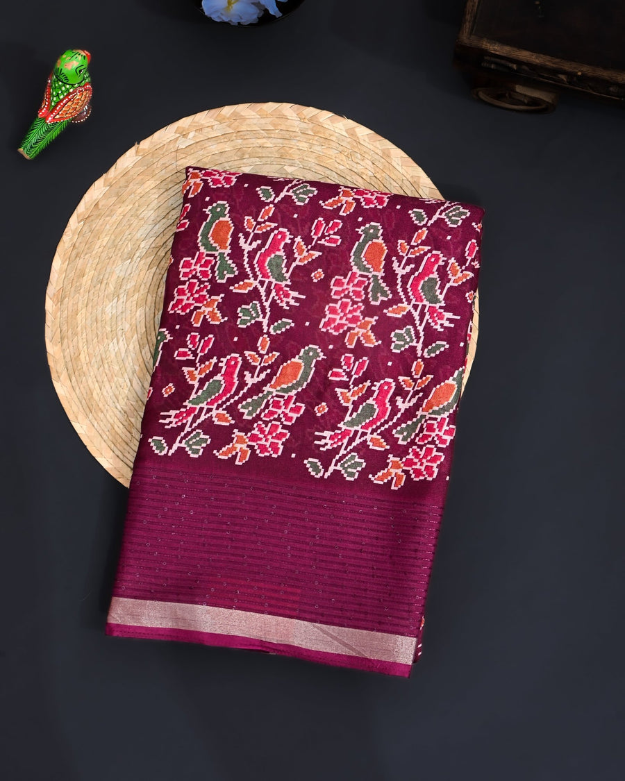 Purple Silk Printed Saree - Shop Vastram