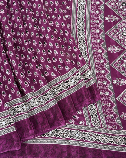 Purple Silk Printed Saree - Shop Vastram