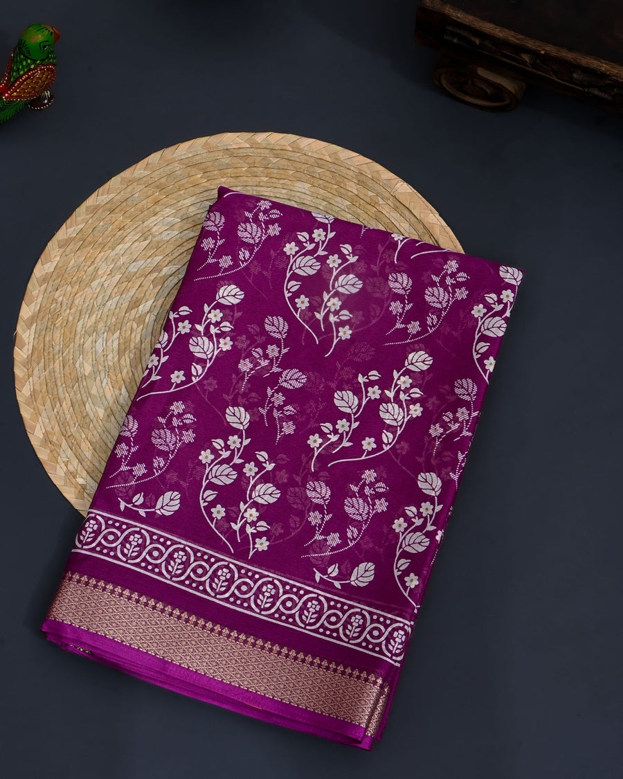 Purple Silk Printed Saree - Shop Vastram