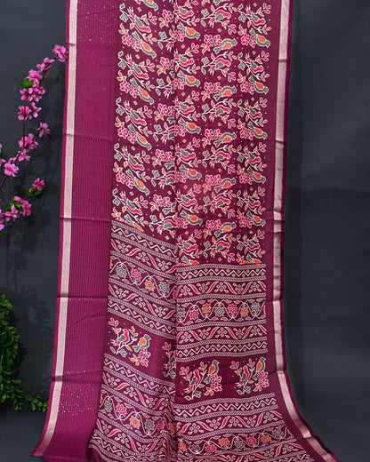 Purple Silk Printed Saree - Shop Vastram