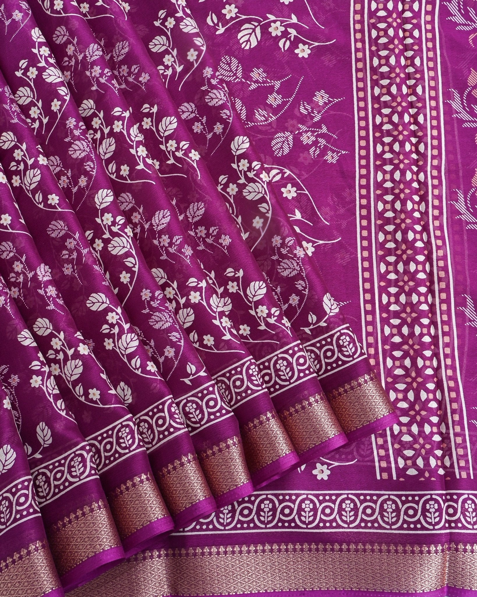 Purple Silk Printed Saree - Shop Vastram