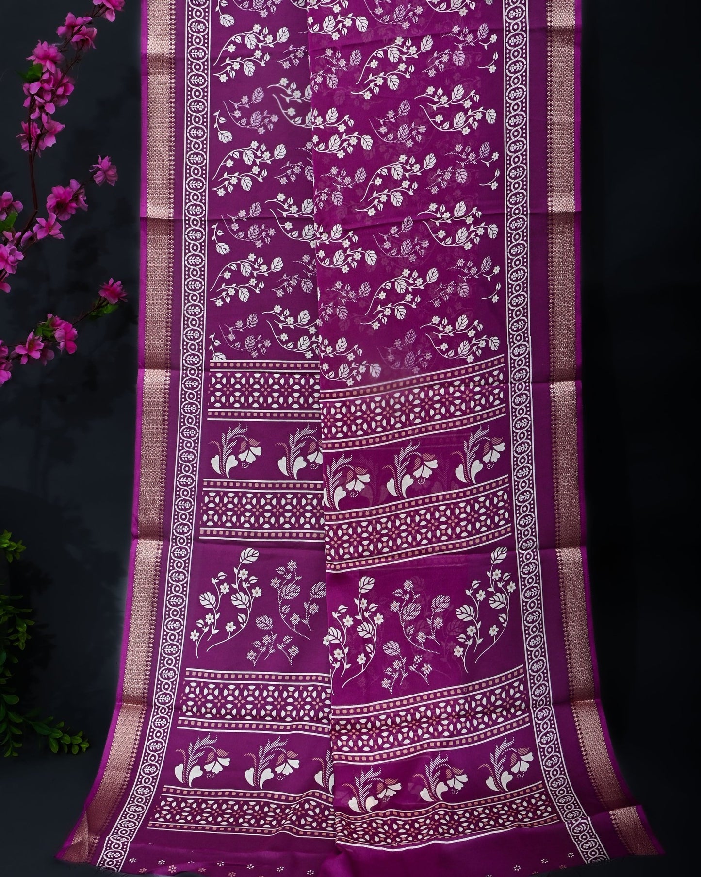 Purple Silk Printed Saree - Shop Vastram