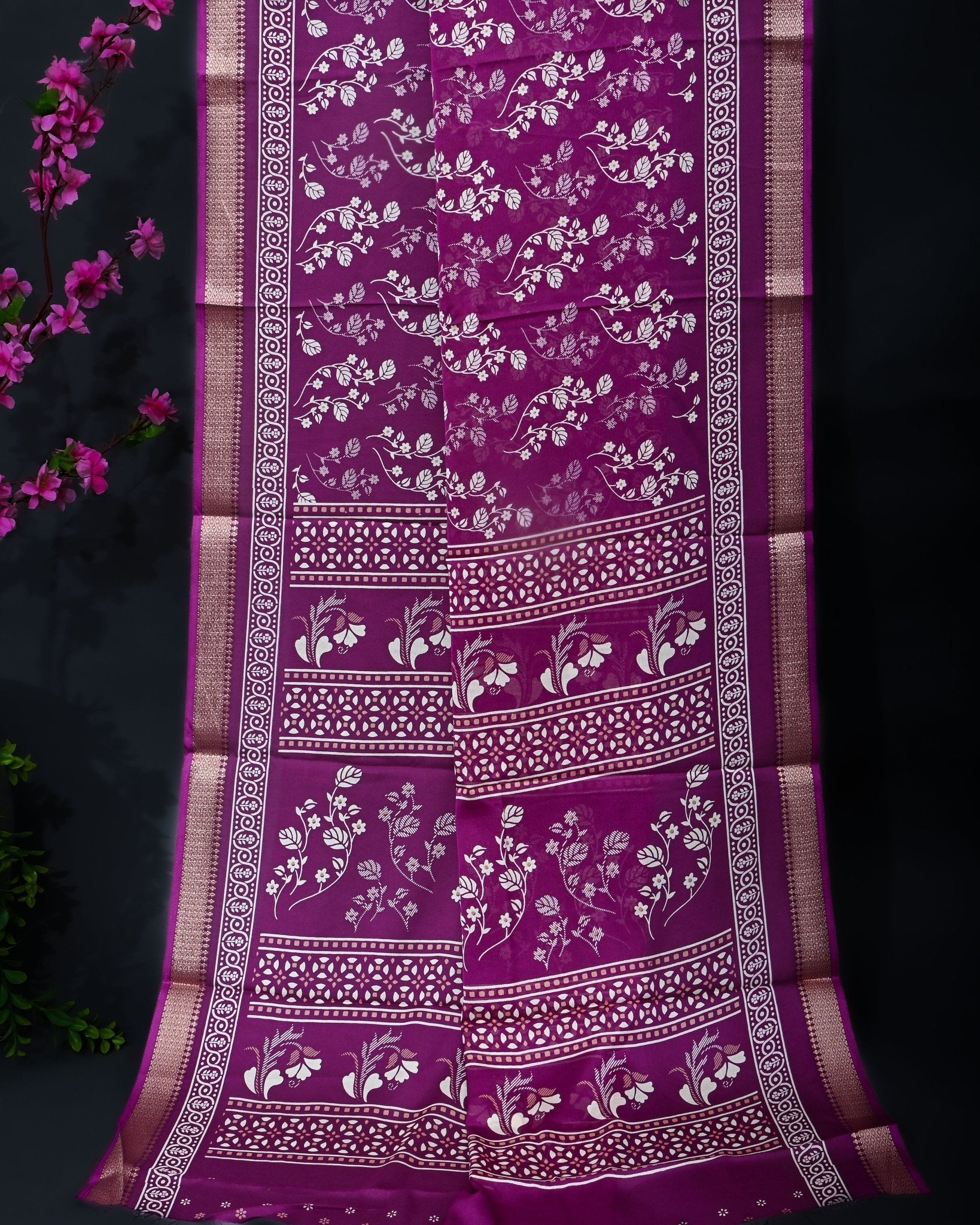 Purple Silk Printed Saree - Shop Vastram