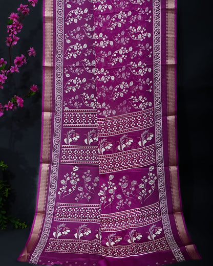 Purple Silk Printed Saree - Shop Vastram
