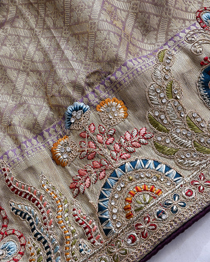 Purple Tissue Embroidery Saree - Shop Vastram
