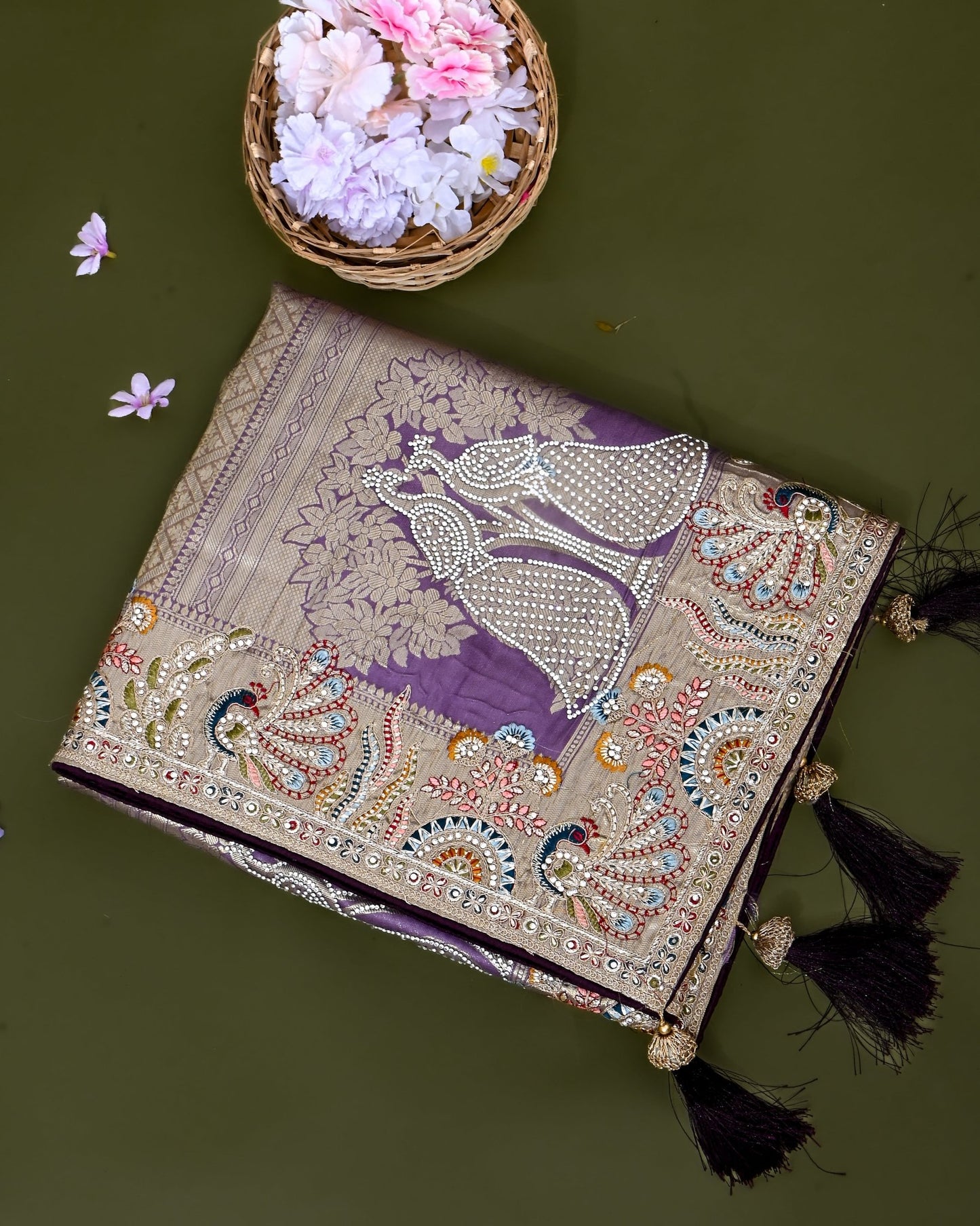 Purple Tissue Embroidery Saree - Shop Vastram