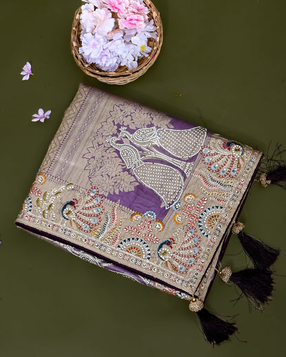 Purple Tissue Embroidery Saree - Shop Vastram