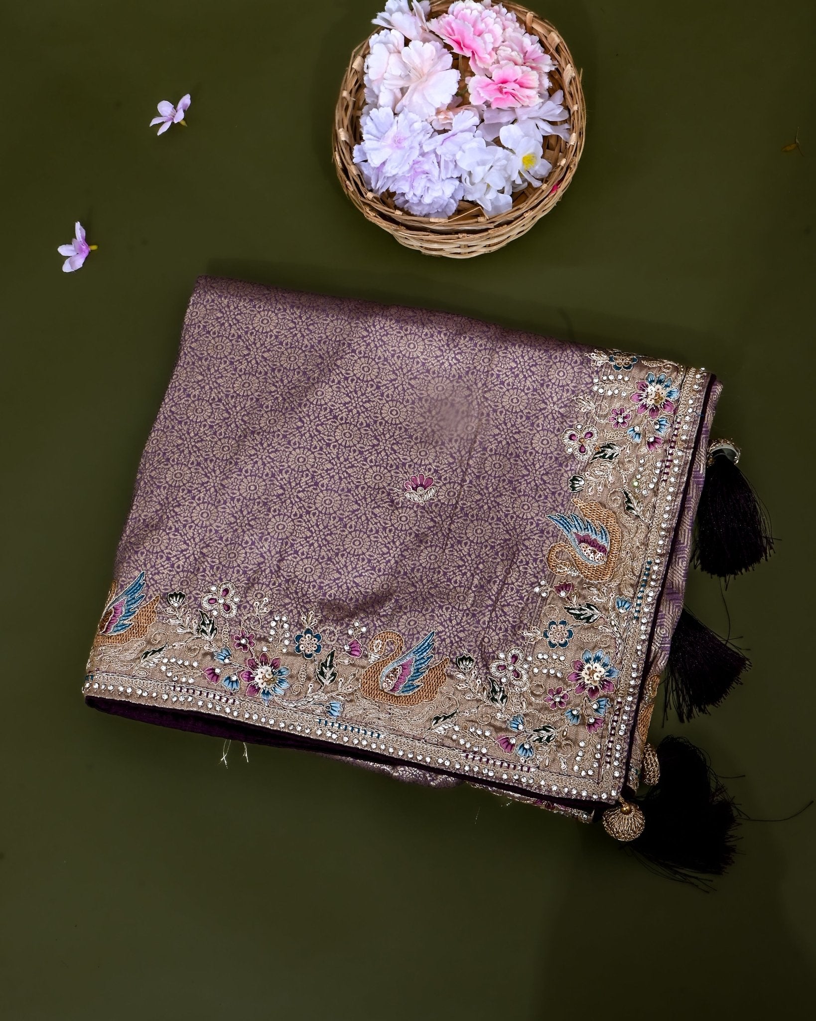 Purple Tissue Embroidery Saree - Shop Vastram