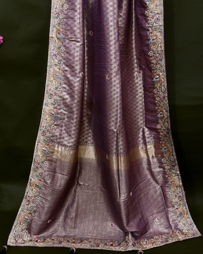 Purple Tissue Embroidery Saree - Shop Vastram